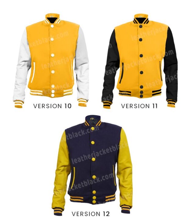 Mens Leather Sleeves Letterman Yellow Jacket