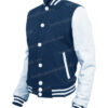 Mens Navy Blue and White Letterman Wool Jacket