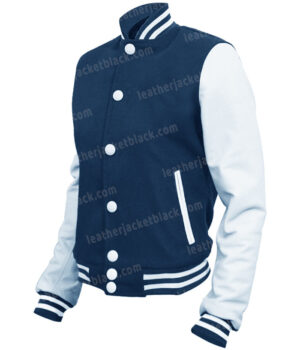 Mens Navy Blue and White Letterman Wool Jacket