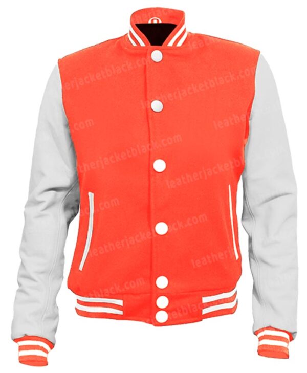 Mens Orange and White Wool Letterman Jacket