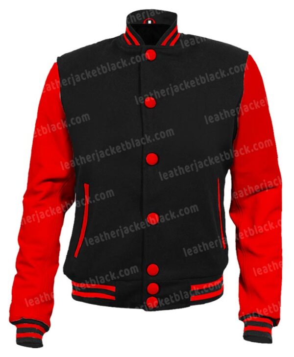 Mens School Black and Red Letterman College Jacket