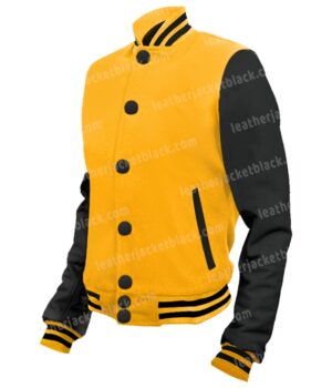 Mens Yellow and Black Bomber Letterman Varsity Jacket