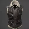 PUBG Biker Shearling Fur Brown Leather Vest