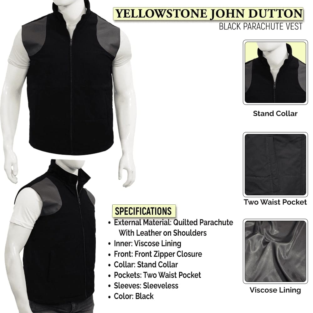 Yellowstone Kevin Costner Parachute Black Puffer Vest LJB Infographics