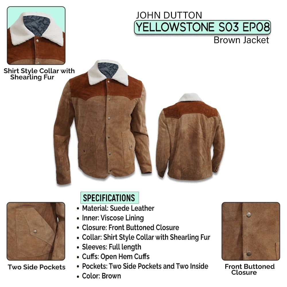Yellowstone S03 John Dutton Beige and Brown Leather Jacket Infographics LJB