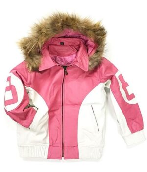 8 Ball Parka Women's Hooded Pink Leather Jacket