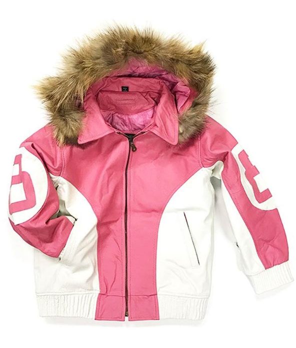 8 Ball Parka Women's Hooded Pink Leather Jacket