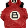 Men and Women 8 Ball Red Jacket With Fur Hood