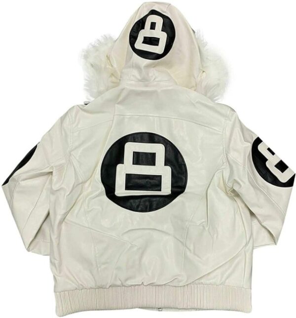 Men and Women 8 Ball White Jacket With Fur Hood