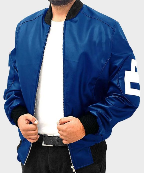 Patrick Warburton Seinfeld 8 Ball Blue Leather Bomber Jacket