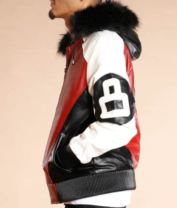 Unisex 8 Ball Logo Parka Fur Hooded Leather Jacket