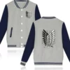 Attack on Titan Anime Grey and Black Letterman Bomber Jacket