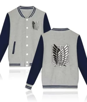 Attack on Titan Anime Grey and Black Letterman Bomber Jacket