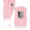 Attack on Titan Anime Pink and White Letterman Bomber Jacket