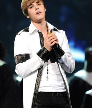 Canadian Singer Justin Bieber White Leather Jacket