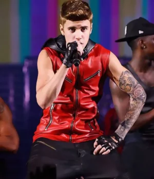 Justin Bieber Believe Tour Red Leather Vest
