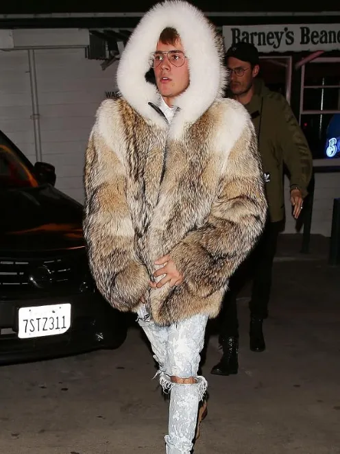 Justin Bieber Genuine Mink Fur Hooded Jacket