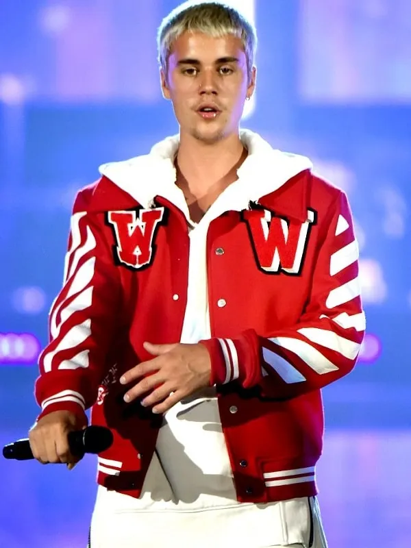 Justin Bieber Letterman W Red Bomber Jacket