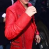 Justin Bieber NY Fashion Week Fall Red Jacket