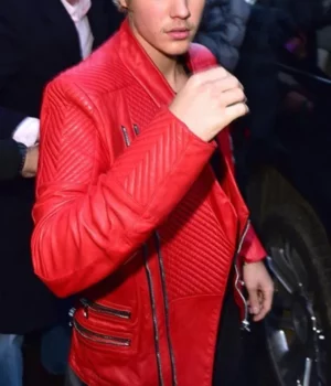 Justin Bieber NY Fashion Week Fall Red Jacket
