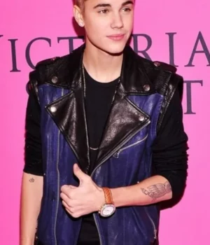 Justin Bieber Singer Black and Purple Leather Vest