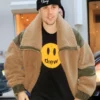 Justin Bieber Singer Fur Brown Jacket With Corduroy Patches