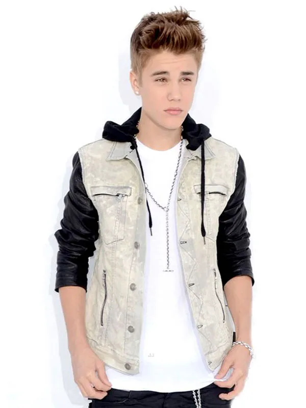 Justin Bieber Singer Leather Sleeves Hooded Jacket