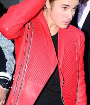 Justin Bieber Singer NY Fashion Week Fall Red Jacket