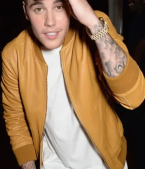 Justin Bieber Singer Varsity Brown Bomber Leather Jacket