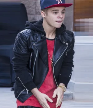 Justin Drew Bieber Black Biker Leather Jacket