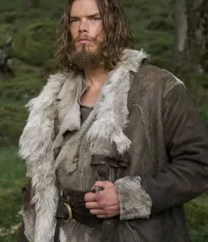Leif Eriksson Vikings Valhalla Grey Suede Fur Trench Coat