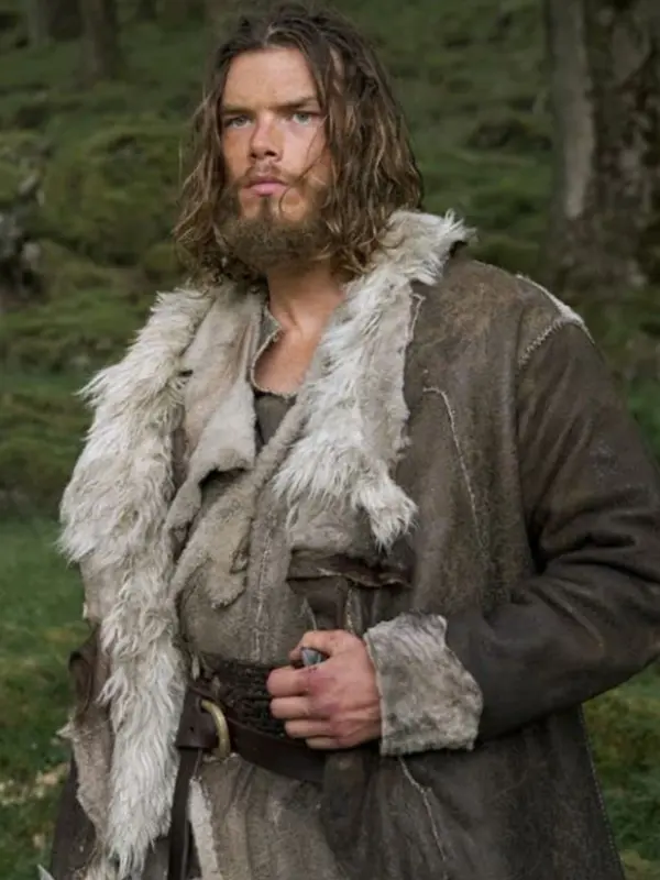 Leif Eriksson Vikings Valhalla Grey Suede Fur Trench Coat