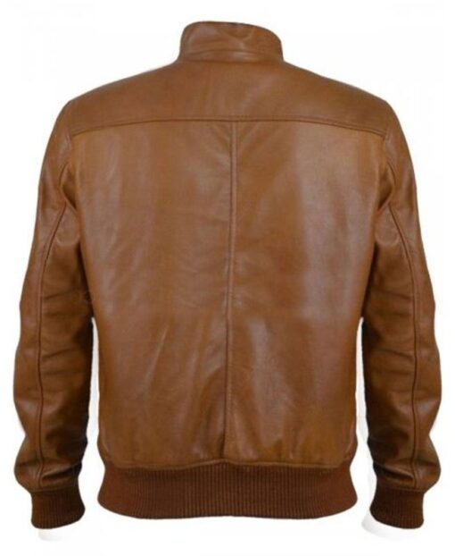 Narcos Boyd Holbrook Brown Bomber Leather Jacket back