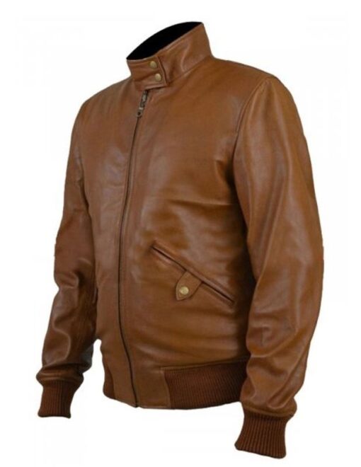 Narcos Boyd Holbrook Brown Bomber Leather Jacket side