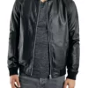 Now You See Me 2 Jack Wilder Black Bomber Real Leather Jacket front