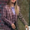 The Dropout Amanda Seyfried Pink Plaid Suiting Suit front