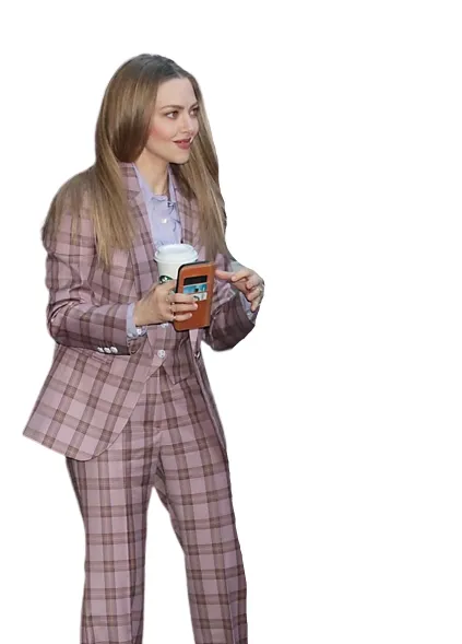 The Dropout Amanda Seyfried Pink Plaid Suiting Suit