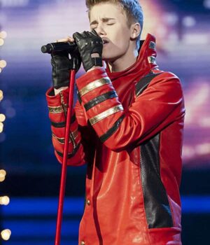 The X Factor Justin Drew Bieber Red Leather Jacket