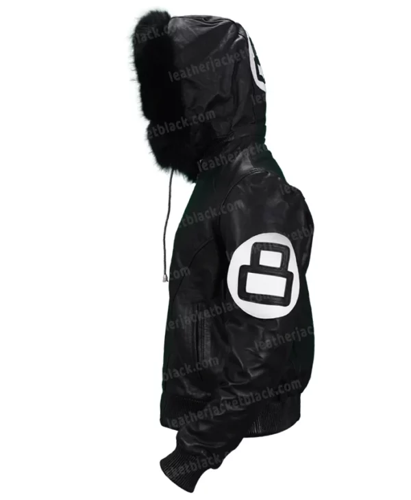 8 Ball Bomber Hooded Parka Black Leather Jacket