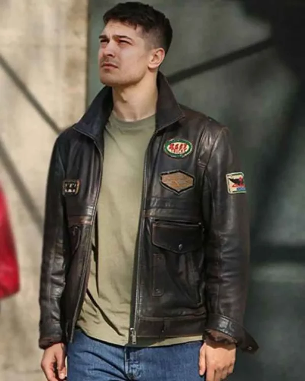Çagatay Ulusoy The Protector Distressed Brown Leather Jacket front