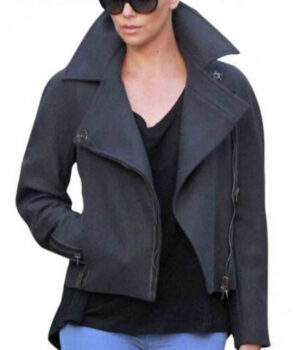 Charlize Theron Mad Max Fury Road Black Wool Jacket front