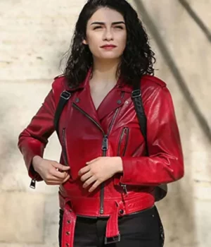 Hazar Ergüçlü The Protector Red Biker Leather Jacket front