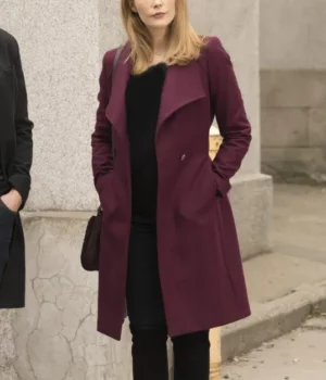 Jennifer Finnigan Salvation Maroon Wool Coat front