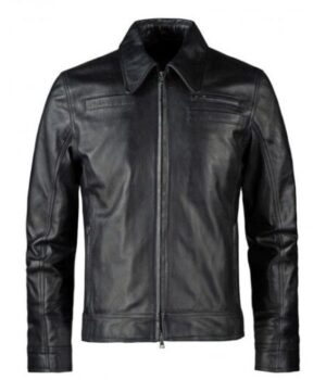 Joe Looper Black Genuine Leather Jacket front close zip
