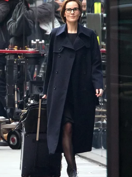 Michelle Dockery Anatomy of a Scandal Black Duster Coat front
