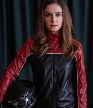 Ms De Brún Derry Girls Black and Red Leather Jacket front