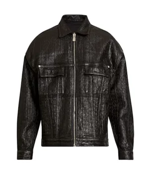 Shirt Style The Kid Laroi Black Leather Jacket front close zip