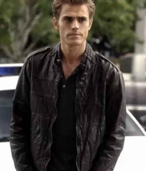 Stefan Salvatore Vampire Diaries Black Leather Jacket front