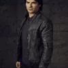The Vampire Diaries Damon Salvatore Bomber Leather Jacket front