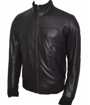 The Vampire Diaries Damon Salvatore Bomber Leather Jacket front zip close